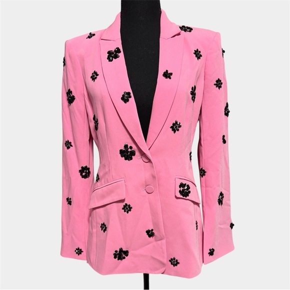 Cinq à Sept Cheyenne Blazer Pink Embellished Floral Jacket Sz 6 Designer Chic - Picture 6 of 14